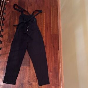 Black Women's High-Waist Button-up Jumpsuit